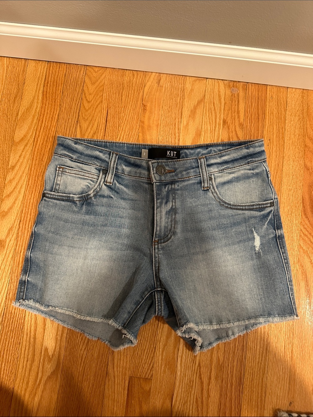 Kut from the Kloth Light Wash Frayed Hem Denim Shorts